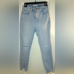 LOFT Light Wash Curvy High Waist Ripped Skinny Jeans